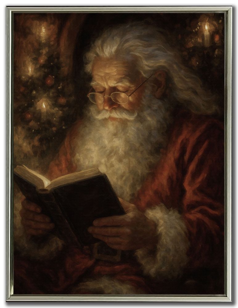Santa Reading by Candlelight, 18x24 Canvas, Framed