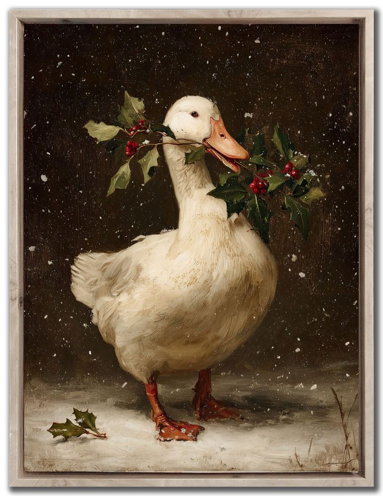 Duck With Holly, 18x24 Canvas, Framed