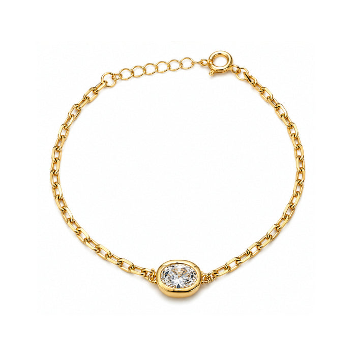 Premium Gold Plated Oval Cut CZ Bezel Set Solitaire Bracelet
