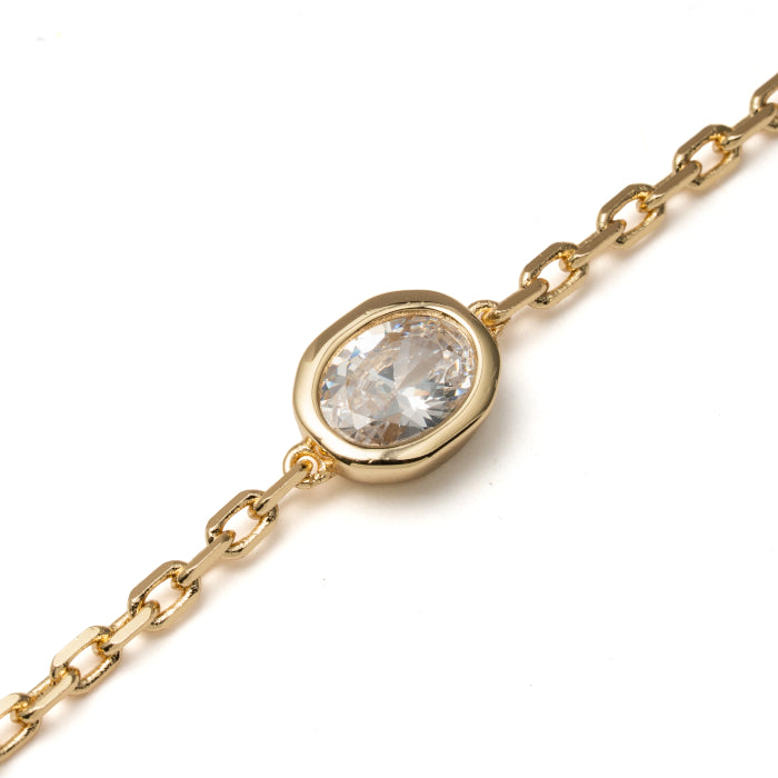 Premium Gold Plated Oval Cut CZ Bezel Set Solitaire Bracelet