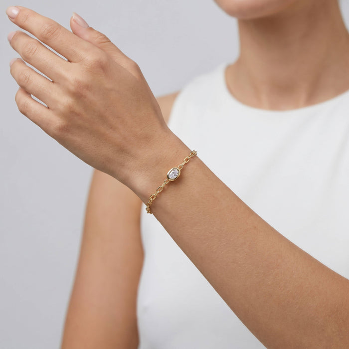 Premium Gold Plated Oval Cut CZ Bezel Set Solitaire Bracelet