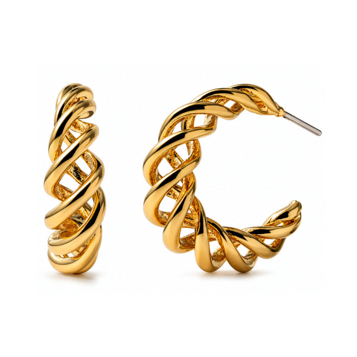 Premium Gold Plated Chunky Spiral Huggie Earrings