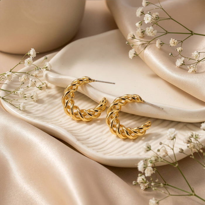 Premium Gold Plated Chunky Spiral Huggie Earrings