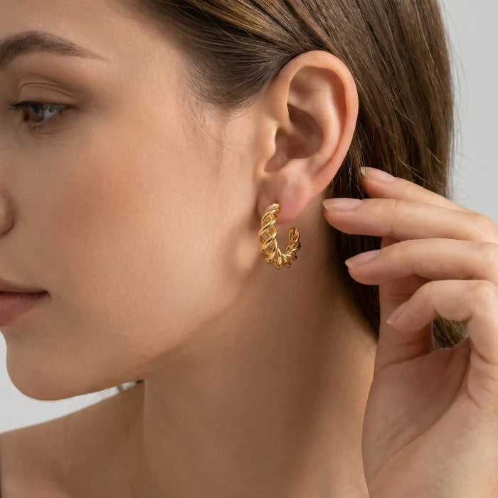 Premium Gold Plated Chunky Spiral Huggie Earrings