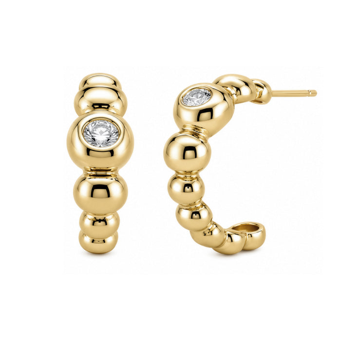 Premium Gold Plated CZ Chunky Bubble Hoop Earrings