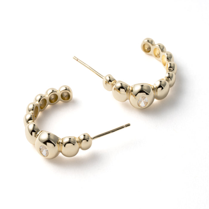 Premium Gold Plated CZ Chunky Bubble Hoop Earrings