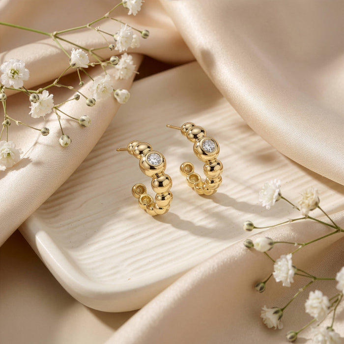 Premium Gold Plated CZ Chunky Bubble Hoop Earrings