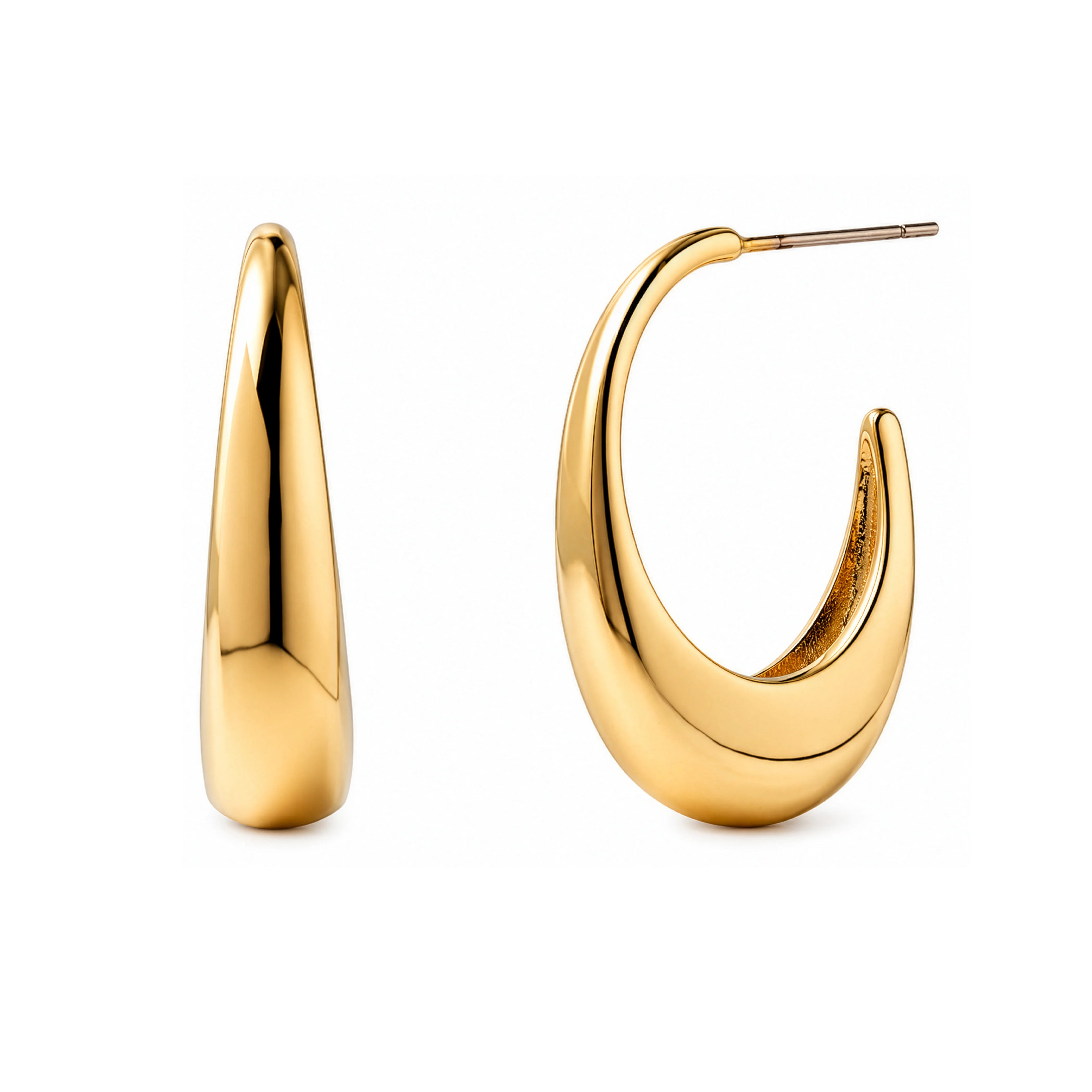 Premium Gold Plated Chunky Tapered Hoop Earrings