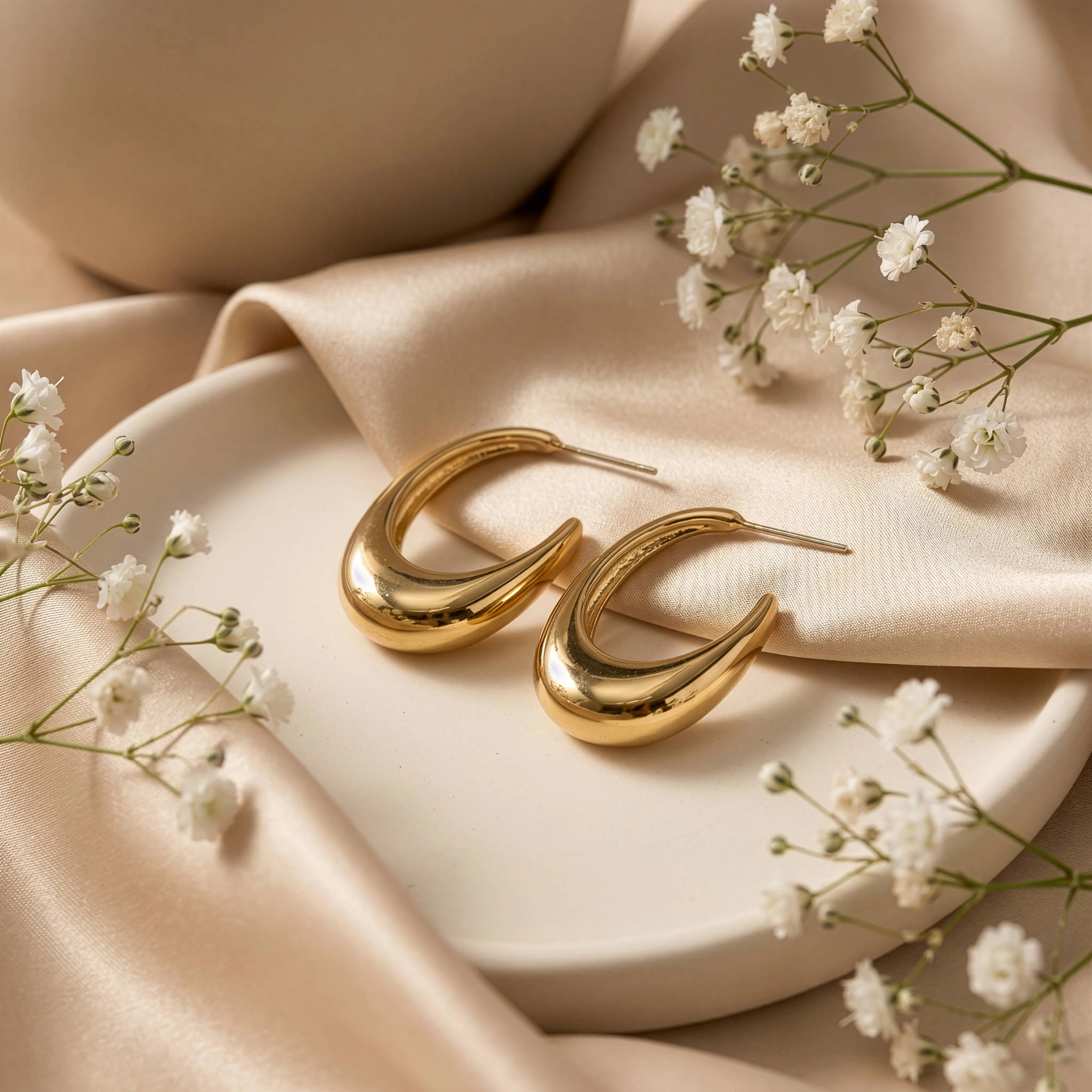 Premium Gold Plated Chunky Tapered Hoop Earrings