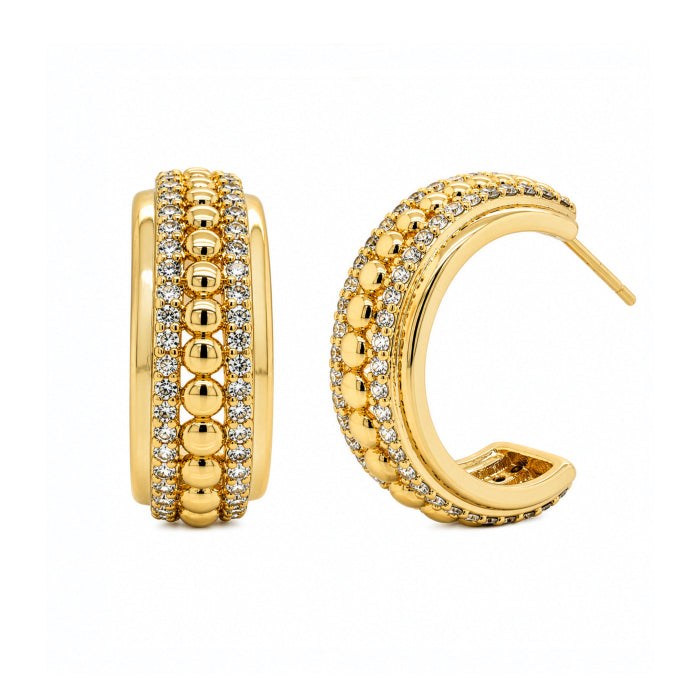 Premium Gold Plated CZ Pave Hoop Earrings