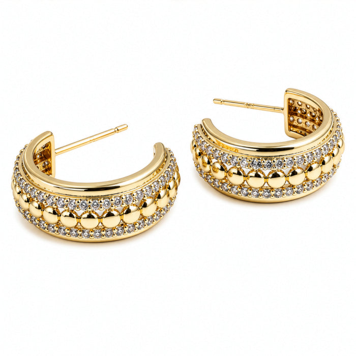 Premium Gold Plated CZ Pave Hoop Earrings