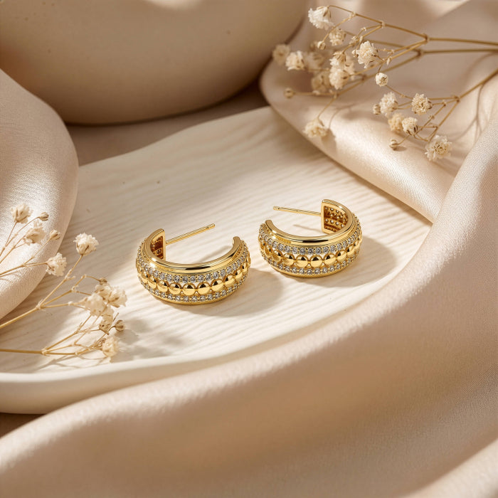 Premium Gold Plated CZ Pave Hoop Earrings