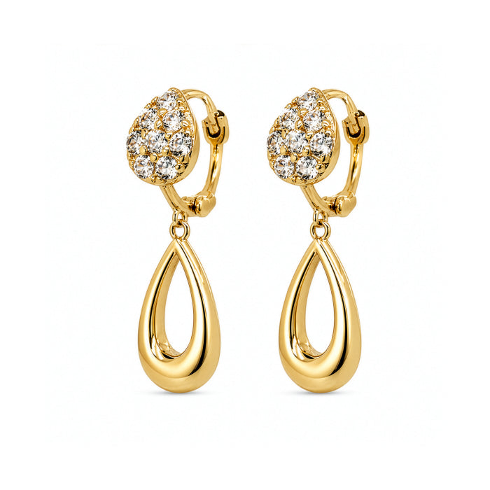 Premium Gold Plated CZ Pave Dangling Teardrop Huggie Earrings