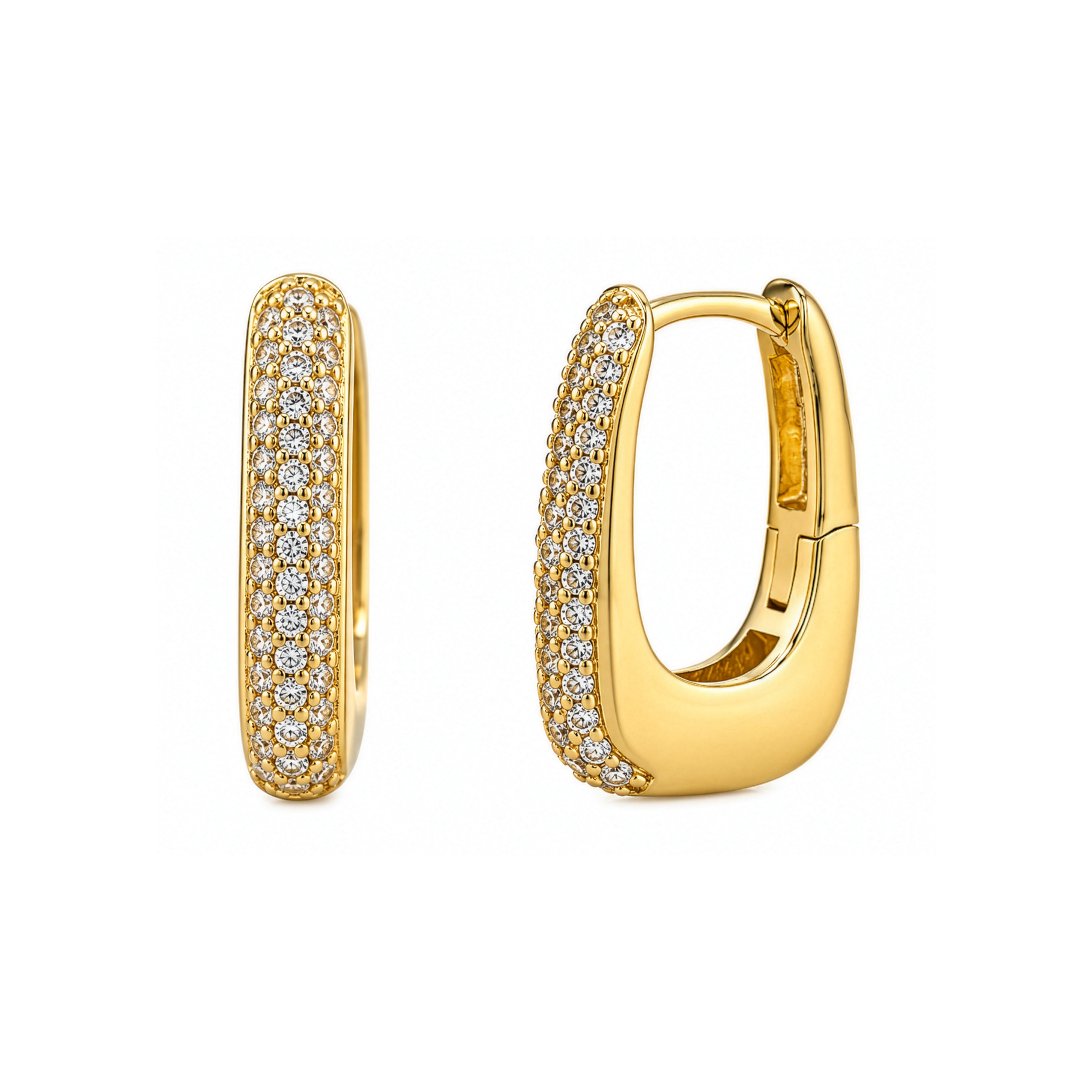 Premium Gold Plated CZ Pave U-Shaped Huggie Earrings