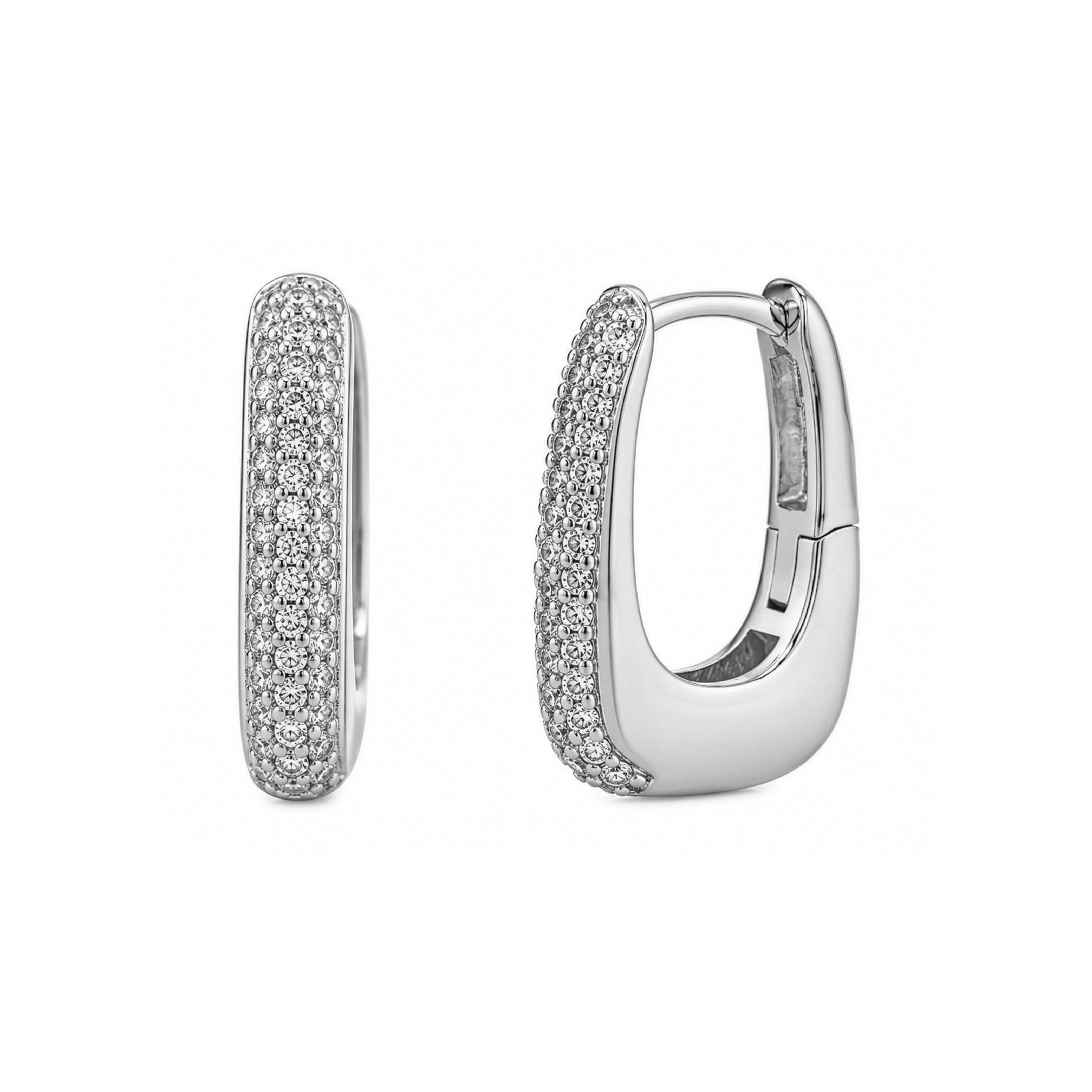 Premium Gold Plated CZ Pave U-Shaped Huggie Earrings