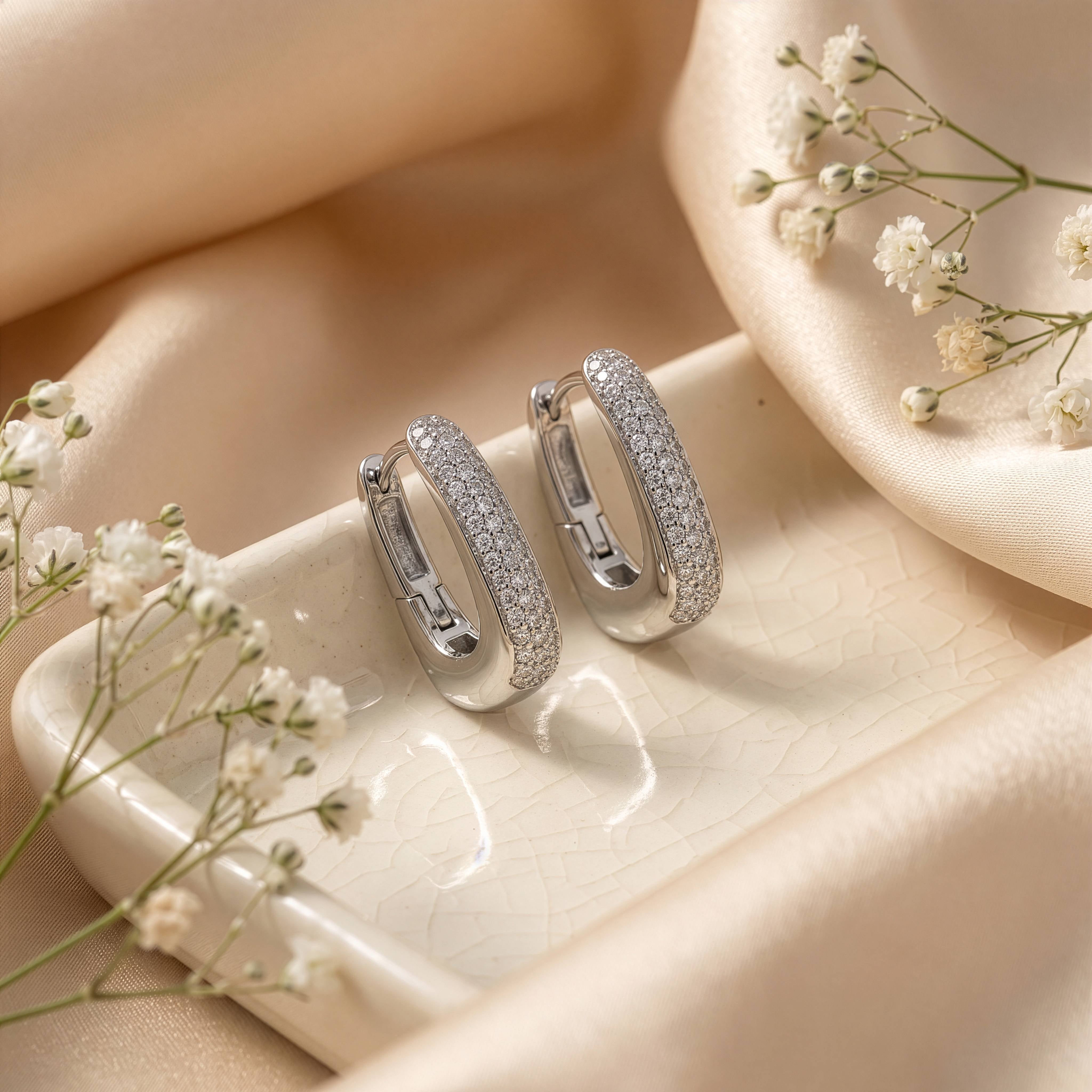 Premium Gold Plated CZ Pave U-Shaped Huggie Earrings