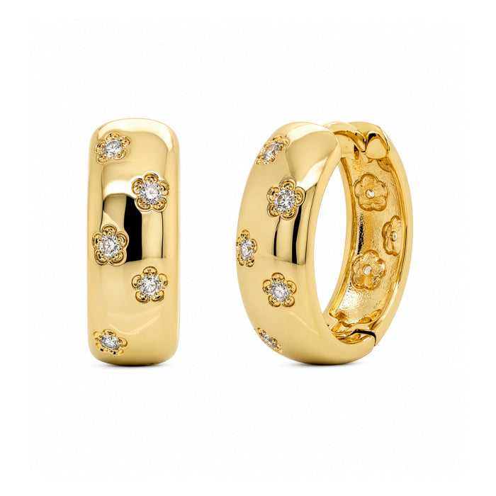 Premium Gold Plated CZ Star Setting Huggie Earrings