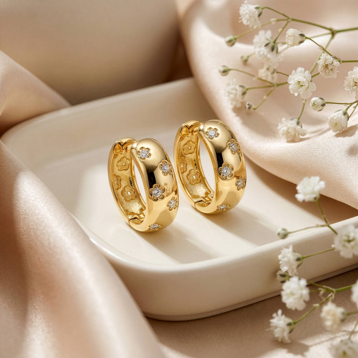 Premium Gold Plated CZ Star Setting Huggie Earrings