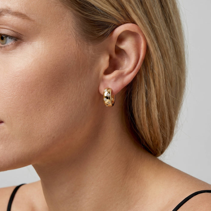 Premium Gold Plated CZ Star Setting Huggie Earrings