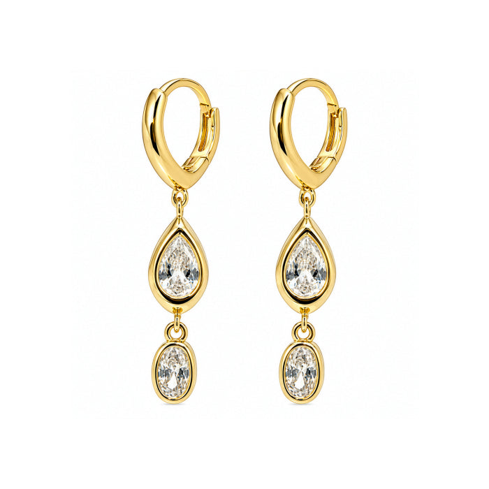 Premium Gold Plated Dangling Bezel Set Huggie Earrings