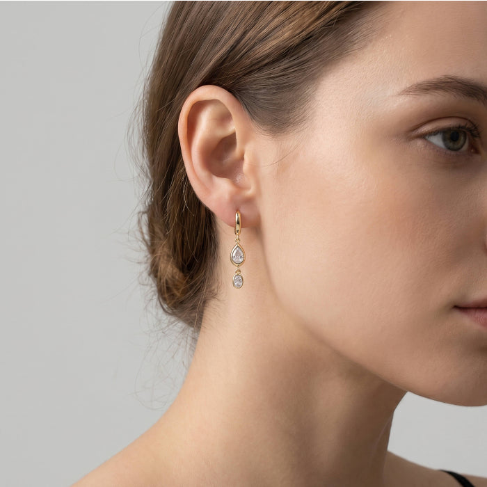 Premium Gold Plated Dangling Bezel Set Huggie Earrings