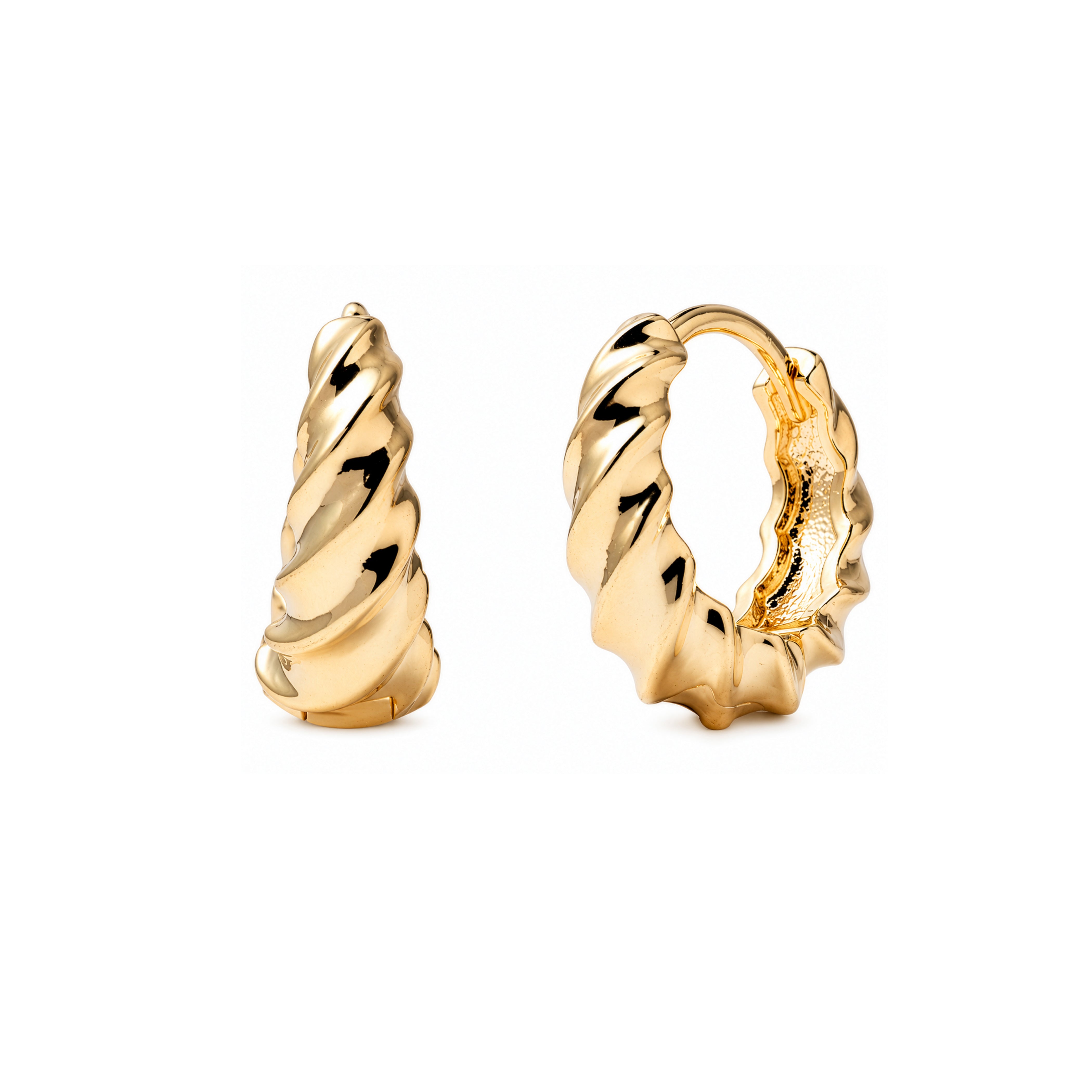Premium Gold Plated 17.5mm Twisted Rope Huggie Earrings