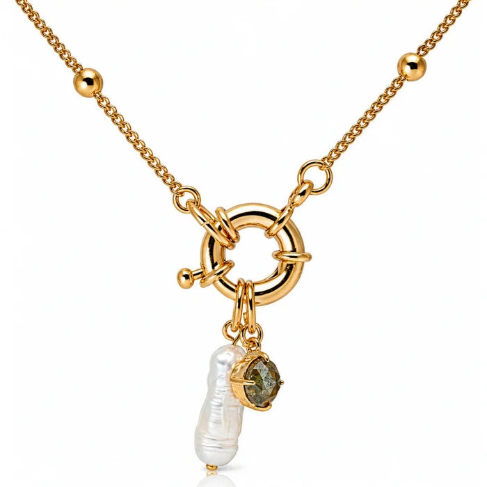 Premium Gold Plated Baroque Freshwater Pearl & Labradorite Enhancer Necklace