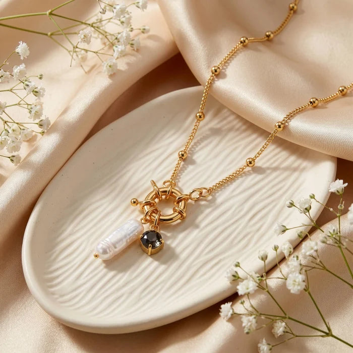 Premium Gold Plated Baroque Freshwater Pearl & Labradorite Enhancer Necklace