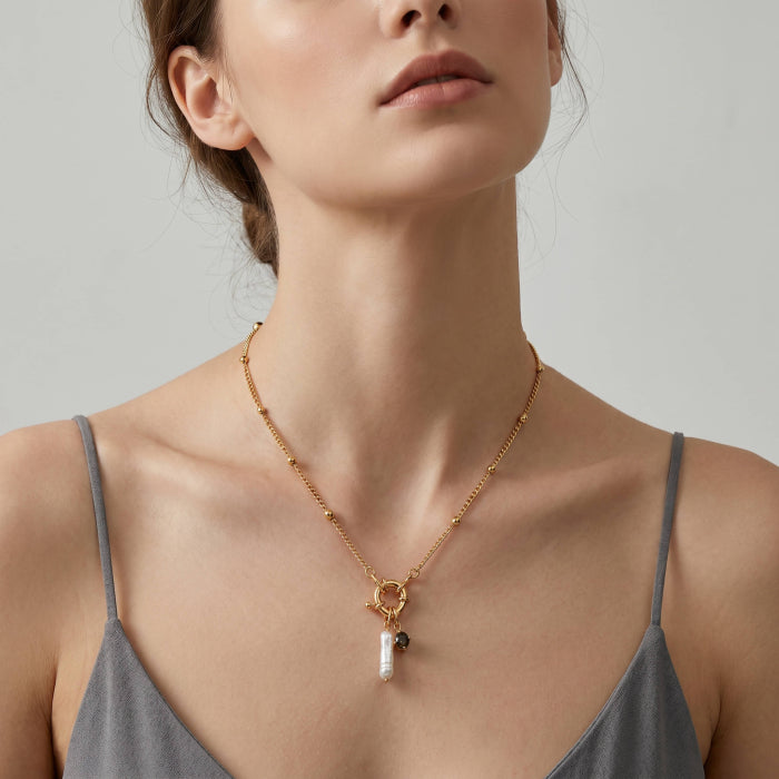 Premium Gold Plated Baroque Freshwater Pearl & Labradorite Enhancer Necklace