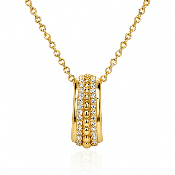Premium Gold Plated CZ Pave Oval Ring Pendant Necklace