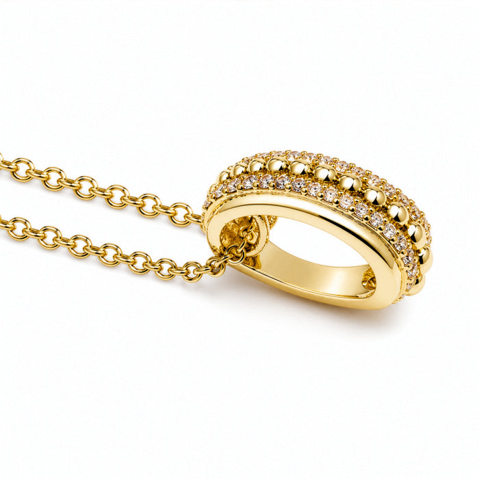 Premium Gold Plated CZ Pave Oval Ring Pendant Necklace