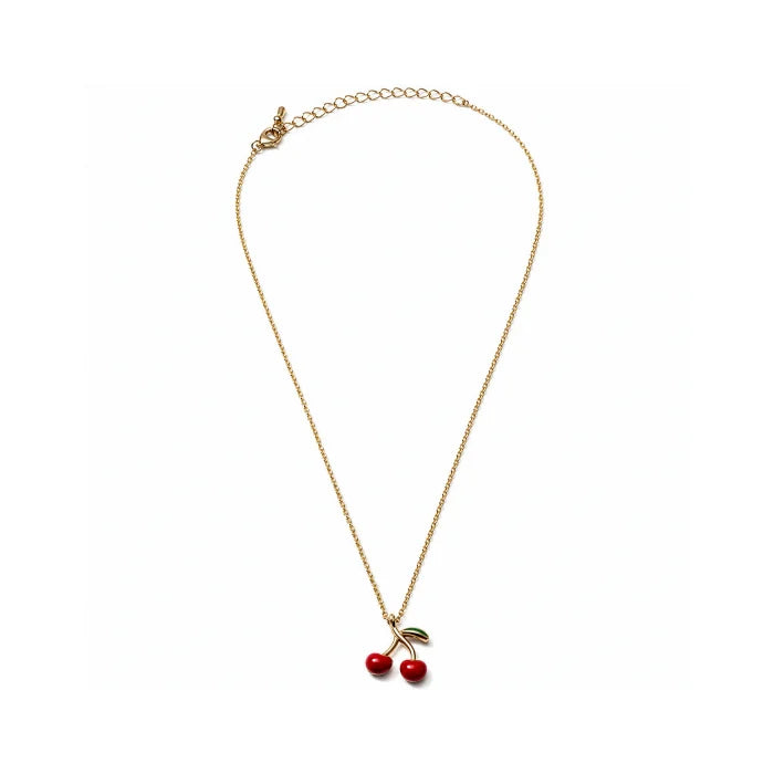 Premium Gold Plated Red Epoxy Cherries Necklace