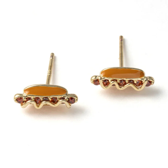Premium Gold Plated Epoxy CZ Hot Dog Stud Earrings