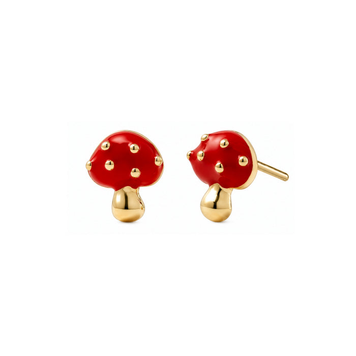 Premium Gold Plated Red Epoxy Mushroom Stud Earrings