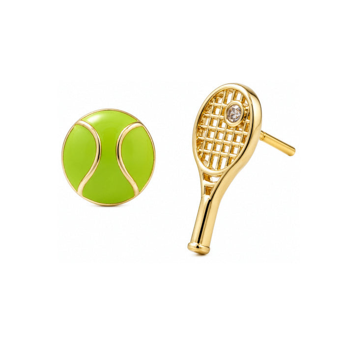 Premium Gold Plated Mismatch Epoxy Tennis & CZ Racket Stud Earrings