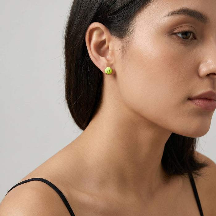 Premium Gold Plated Mismatch Epoxy Tennis & CZ Racket Stud Earrings