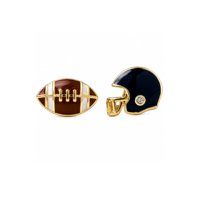 Premium Gold Plated Mismatch Epoxy Rugby & Headguard Stud Earrings