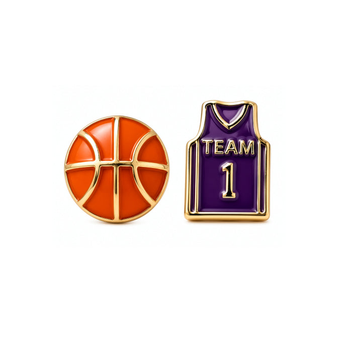 Premium Gold Plated Mismatch Epoxy Basketball & Jersey Stud Earrings