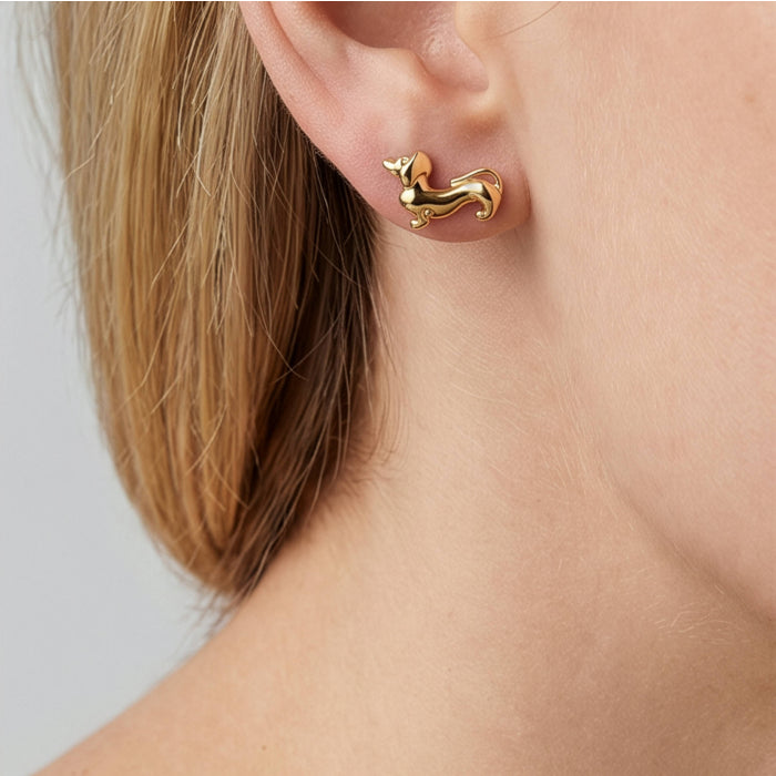 Premium Gold Plated Mismatch Dachshund & Bone Stud Earrings