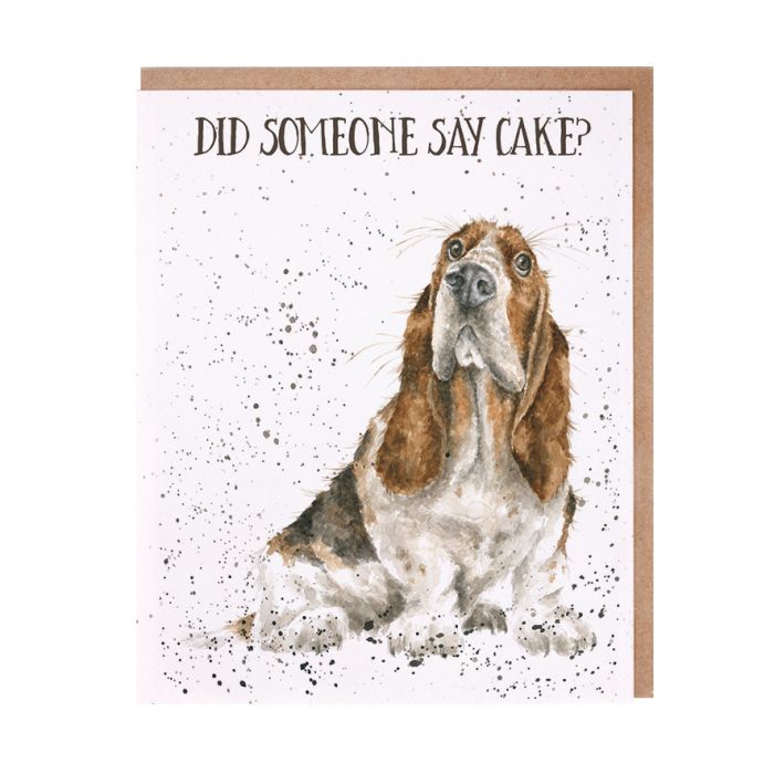 'Cake?' Birthday Basset Hound Single Card