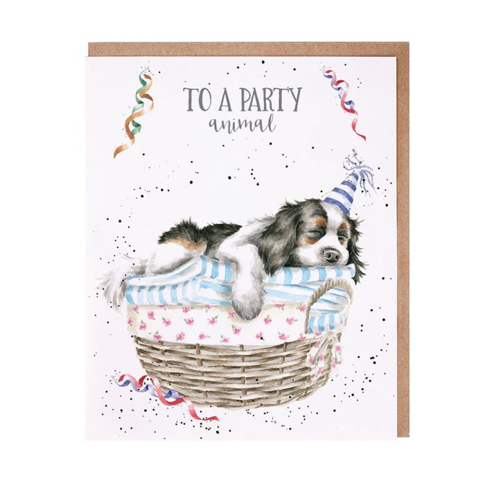 'Slumber Pawty' Spaniel Birthday Single Card