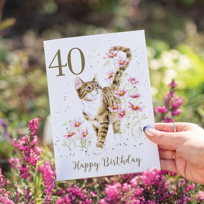 'Harmony' Cat 40th Birthday Single Card