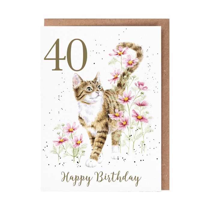 'Harmony' Cat 40th Birthday Single Card