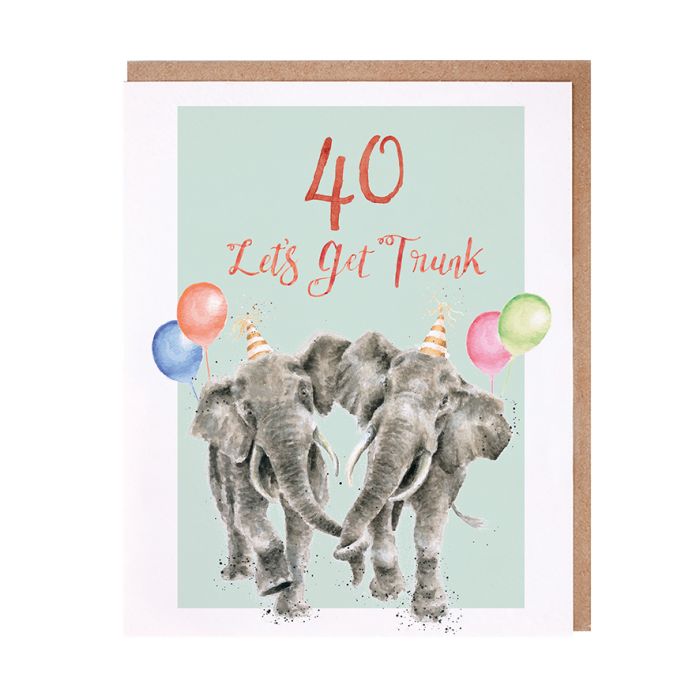 'Let's Get Trunk' Elephant 40th Birthday Single Card