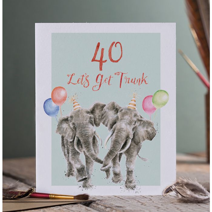 'Let's Get Trunk' Elephant 40th Birthday Single Card
