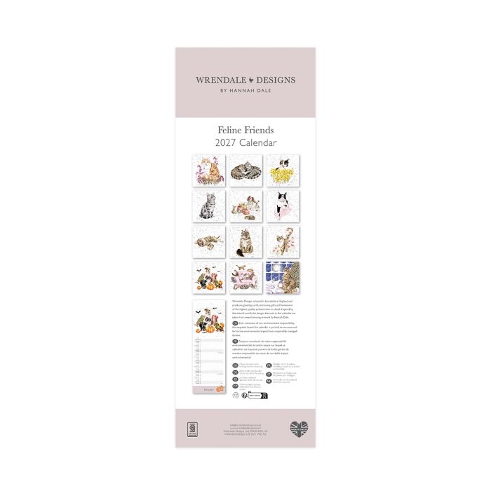 2027 Feline Friends Slim Calendar - Wrendale