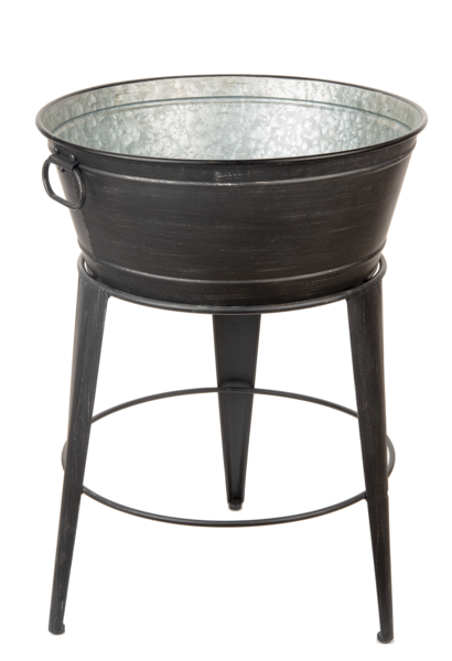 Gunmetal Round Bucket Plant Stand with Handles