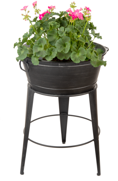 Gunmetal Round Bucket Plant Stand with Handles