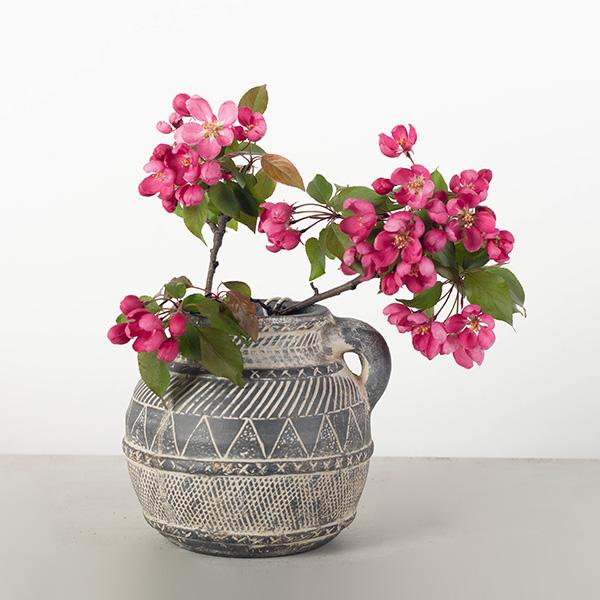 Rustic Black Patterned Terracotta Vase