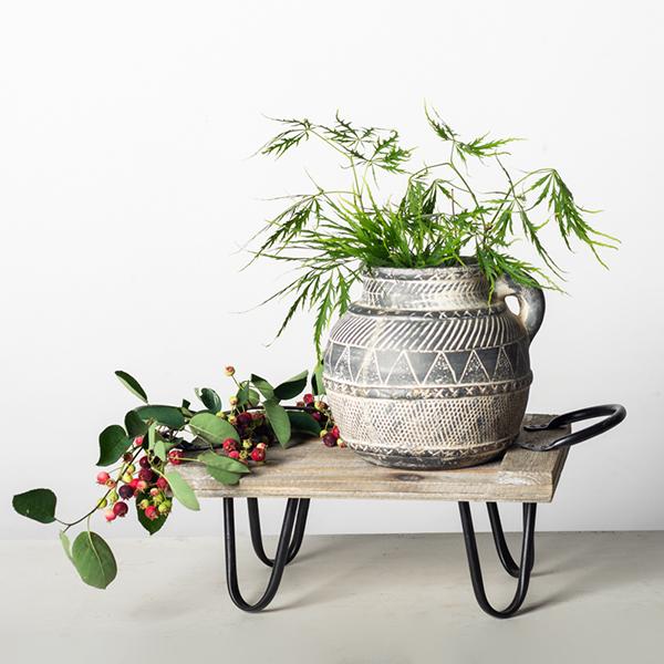 Rustic Black Patterned Terracotta Vase